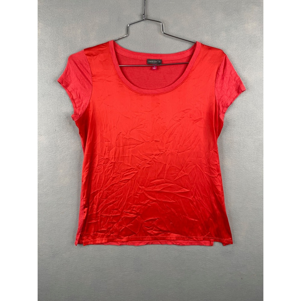 Vince Camuto Womens Red Mixed Media Satin Front Scoop Neck Top Size M
